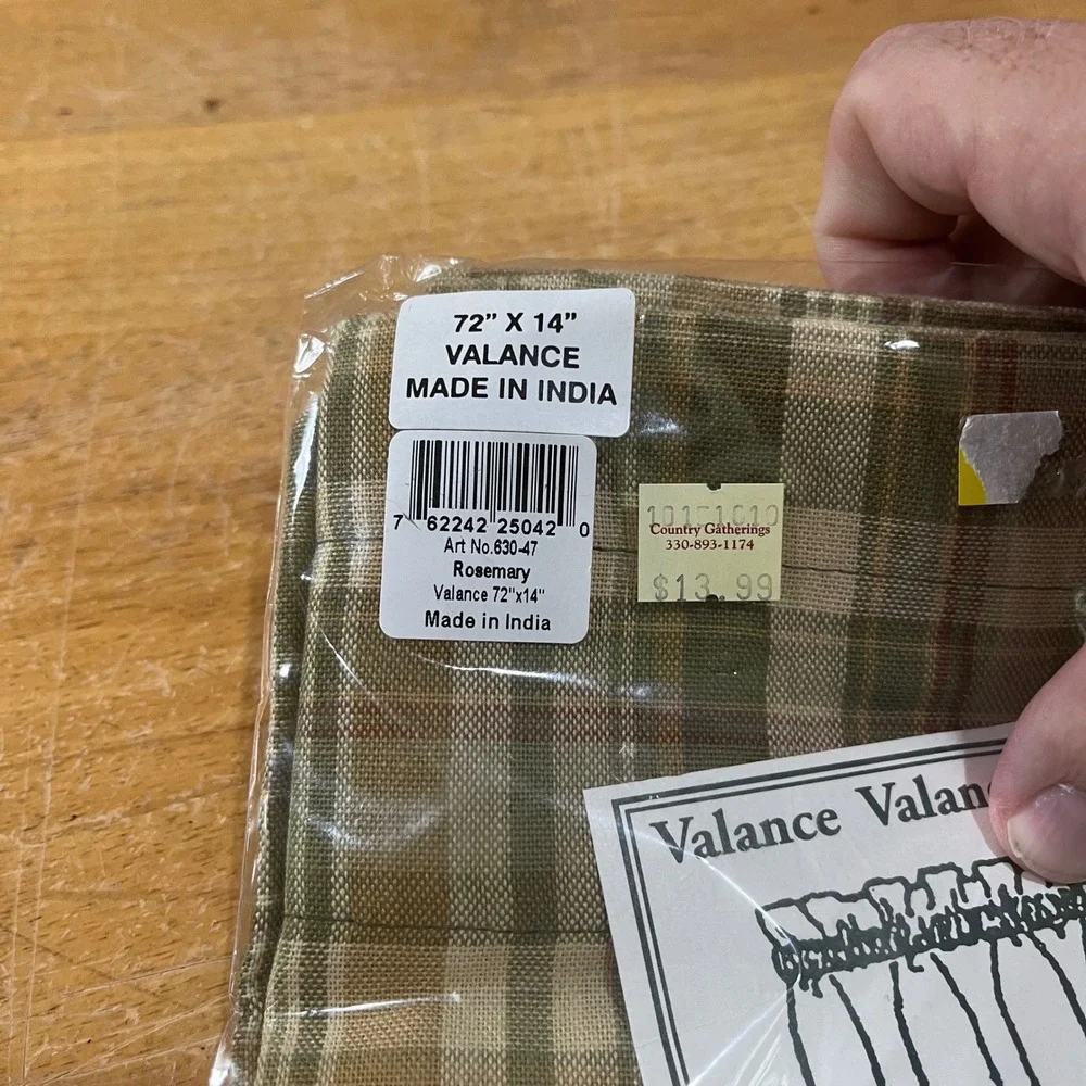 Park Designs Rosemary Plaid Window Valance 72x14 Green Tan Rustic Farmhouse NEW